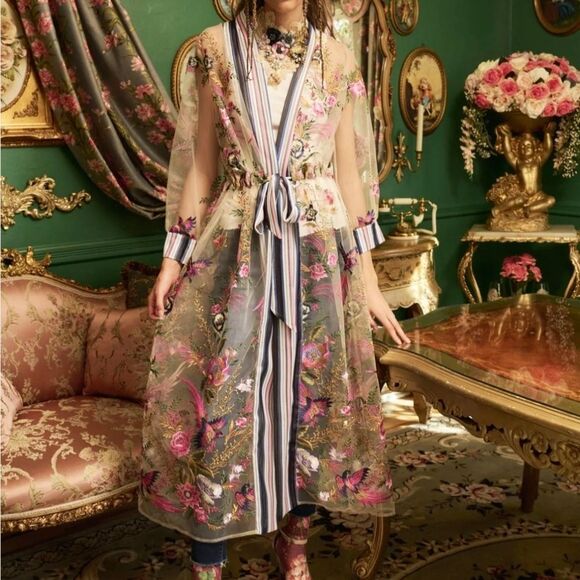 Aratta Silent Journey Jackets & Blazers - Aratta Jade Embroidered Mesh Duster Size XS